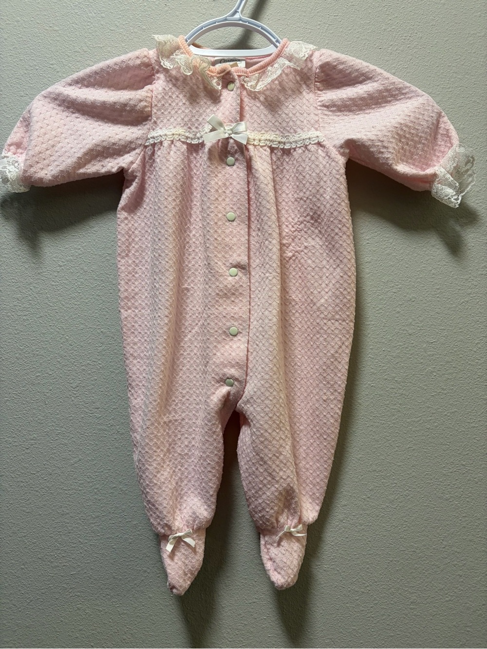 Vintage Carter's Pale Pink Lace-Trim Footed One-Piece